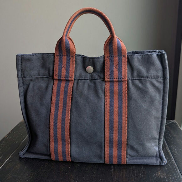 Hermès Handbags - Vintage HERMES Navy Fourre Tout Canvas Tote Bag